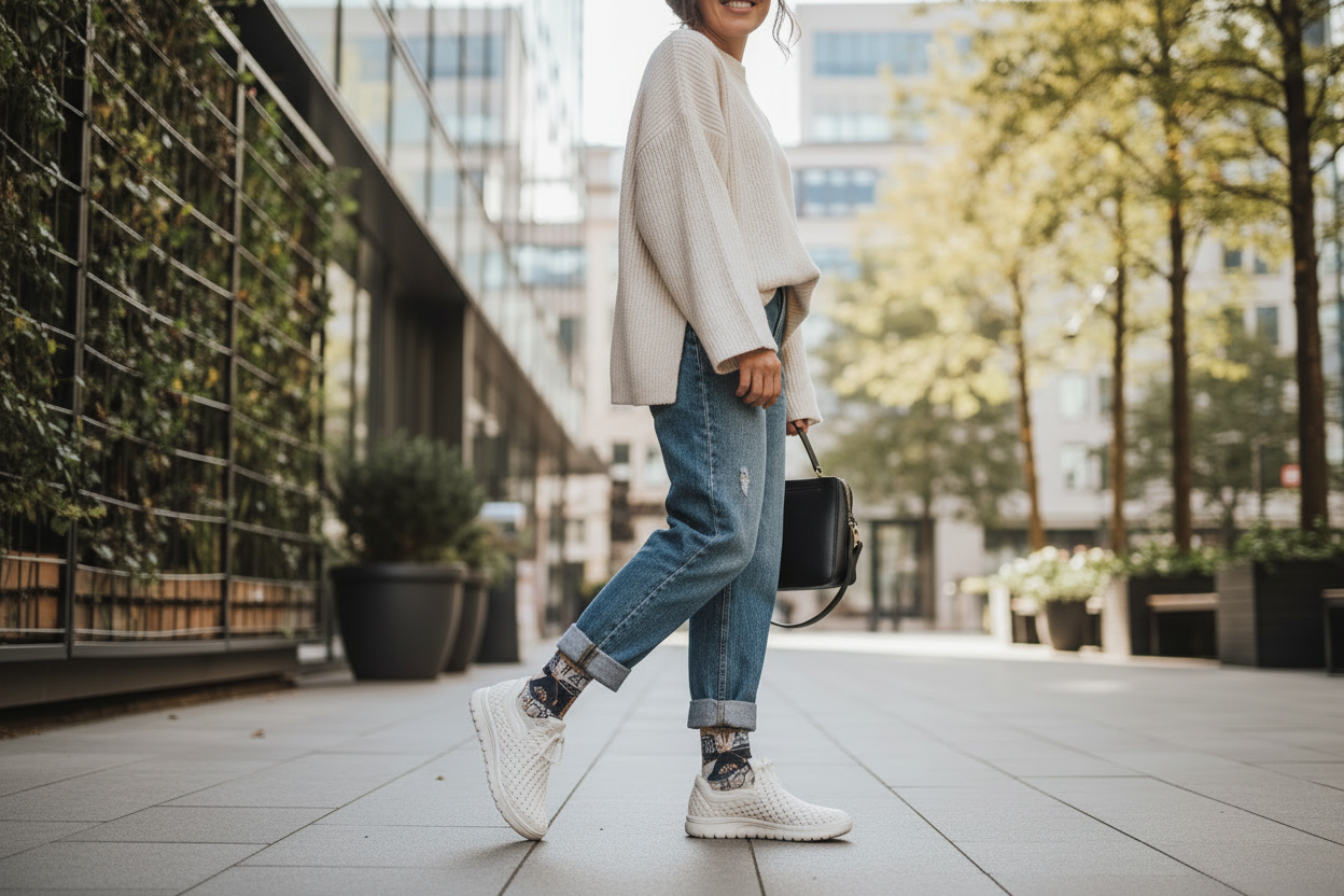 woman showing off lifestyle shoes